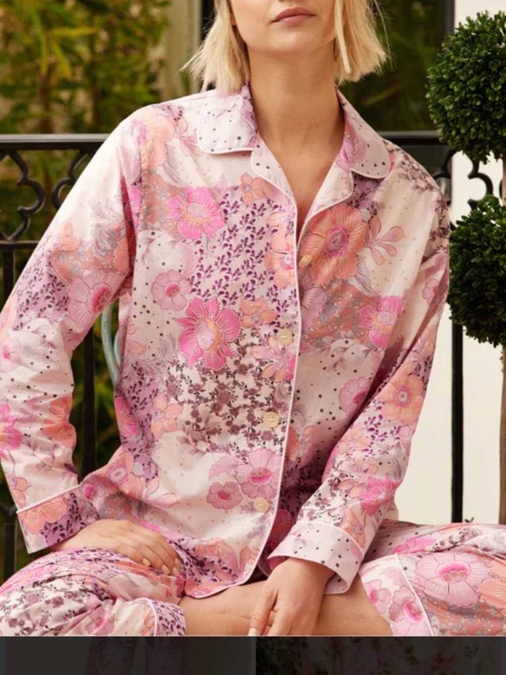 Floral Pink Satin Long-Sleeve Pajama Set
